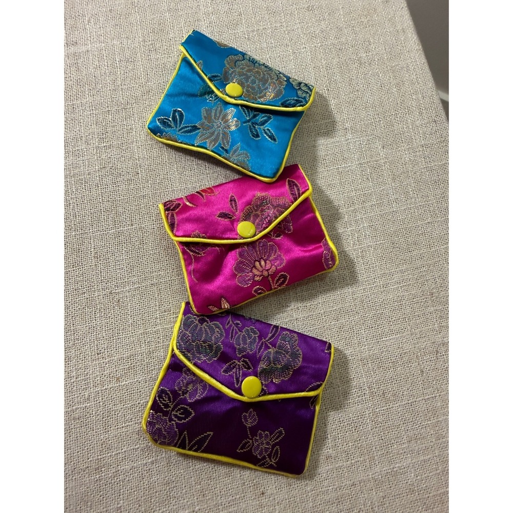 jewelry pouch Lot of 3 Floral jewel tone colorful gift bag souvenir china 3 in